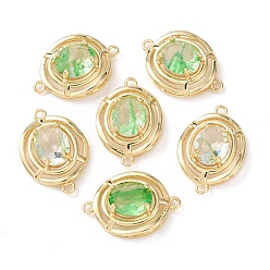 Зеленый Подвески из латуни со стеклянным креплением, овальные связи, золотые, зелёные, 23x16x7 мм, отверстие : 1.4 мм