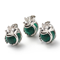 Malachite Synthetic Malachite Pendants, with Platinum Tone Brass Findings, Cadmium Free & Lead Free, Frog with Round Ball, 25x22.5x17mm, Hole: 4.5x7.5mm