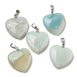 Flower Amazonite Natural Flower Amazonite Pendants, Heart, with Brass Findings, Platinum, 22~23x20~20.5x6~7.5mm, Hole: 5x8mm