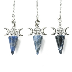 Содалитовое Биолокационный маятник из натурального содалита, большие подвески, с тройным лунным реечным покрытием, фурнитура из латуни с платиновым покрытием, без кадмия и без свинца, 220~230 мм, отверстие : 1.5~2 мм