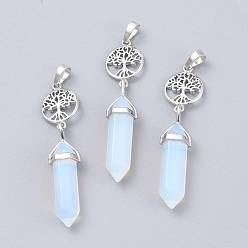 Opalite Opalite Pointed Big Pendants, with Platinum Plated Brass Findings, Faceted, Bullet & Tree of Life, 59~67x14~15mm, Hole: 7x5mm