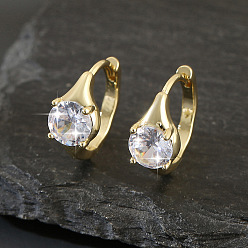 Doré  Boucles d'oreilles créoles pavées de zircons cubiques transparents en laiton, larme, or, 16x6mm