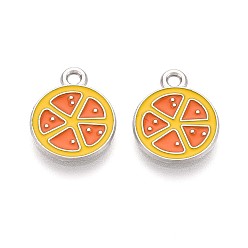 Оранжевый Эмалевые подвески из фруктового сплава, оранжевые, платина, оранжевые, 15x12x1.5 мм, отверстие : 1.5 мм