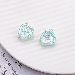 Pale Turquoise Transparent Acrylic Beads, AB Color, House, Pale Turquoise, 16x17.7mm