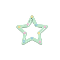 Pale Green Spray Painted Alloy Spring Gate Ring, Polka Dot Pattern, Star, Pale Green, 30x31.5x3.3mm