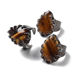 Tiger Eye Teardrop Natural Tiger Eye Open Cuff Rings, Rack Plating Red Copper Brass Ring, Cadmium Free & Lead Free, US Size 7 1/4~US Size 9 3/4(17.5~19.5mm)