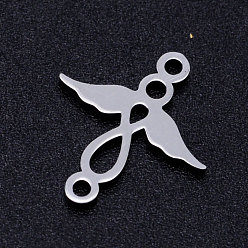 Stainless Steel Color 201 Stainless Steel  2-Loop Link Pendants, Angel, Stainless Steel Color, 15.5x14x1mm, Hole: 1.4mm