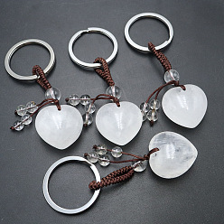 Quartz Crystal Handmade Knitting Natural Quartz Crystal Pendant Keychains, Heart Reiki Energy Stone Keychains, Heart Pendant: 2.5x2.5cm