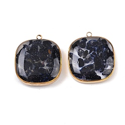 Полуночно-синий 304 подвески из нержавеющей стали, квадрат с эпоксидной смолой и синтетическим синим авантюрином, вакуумное покрытие pvd, реальный 18 k позолоченный, темно-синий, 22x20x5~6.5 мм, отверстие : 1.6 мм