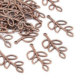 Red Copper Tibetan Style Alloy Pendants, Lead Free & Nickel Free & Cadmium Free, Leaf, Red Copper, 38x18x2mm, Hole: 2mm