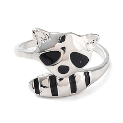Black Enamel Raccoon Open Cuff Ring, Silver Alloy Jewelry for Women, Black, US Size 8(18.1mm)