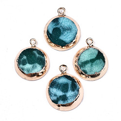Teal Druzy Resin Charms, with Edge Light Gold Plated Iron Loops, Flat Round, Teal, 22x17.5x4mm, Hole: 1.8mm