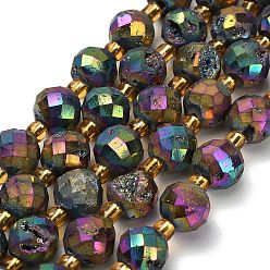 Разноцветный Гальванические природные друзы геод, граненые, круглые, с бисером, красочный, 10 мм, отверстие : 1.5 мм, около 15 шт / нитка, 7.64'' (19.4 см)