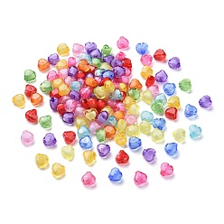 Mixed Color Transparent Acrylic Beads, Bead in Bead, Faceted, Heart, Mixed Color, 9x10x6mm, Hole: 2mm, about 1700pcs/500g