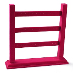 Deep Pink 3-Tier Wood Covered with Velvet Earring Display Stands, Ladder Shaped Jewelry Holder for Earrings Storage, Deep Pink, 29.4x6.85x28.1cm