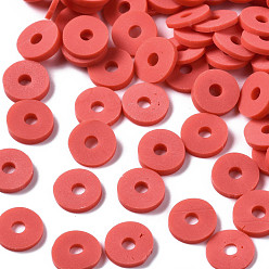 Оранжево-Красный Бусины из полимерной глины , Диск / плоские круглые, Heishi бусы, оранжево-красный, 4x1 мм, отверстие : 1 мм, Около 55000 шт / 1000 г
