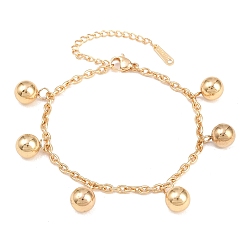 Золотой 304 браслеты с круглыми бусинами из нержавеющей стали, браслеты-цепочки для женщин, золотые, 6.54 дюйм (16.6 см)