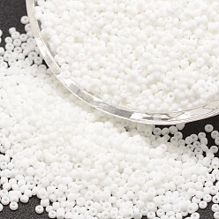 White 12/0 Round Glass Seed Beads, Grade A, Frosted, Opaque Colours, White, 1.8~2.0mm, Hole: 0.8mm, about 28000pcs/pound