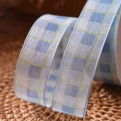Light Sky Blue 9M Tartan Print Polyester Organza Ribbons, Garment Accessories, Gift Packaging, Light Sky Blue, 1-5/8 inch(40mm), about 9.84 Yards(9m)/Roll