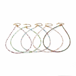Mixed Color Glass Beaded Necklaces, with 304 Stainless Steel Lobster Claw Clasps, Rondelle, Golden, Mixed Color, 15.94 inch(40.5cm)