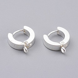Silver 201 Stainless Steel Huggie Hoop Earrings Findings, with Vertical Loop, with 316 Surgical Stainless Steel Earring Pins, Ring, Silver, 12x11x3mm, Hole: 1.4mm, Pin: 1mm