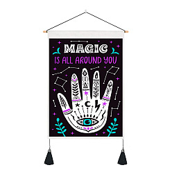Black Halloween Theme Polyester Wall Hanging Tassel Tapestry, for Bedroom Living Room Decoration, Rectangle with Hand Pattern, Black, 500x350mm