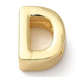 Letter D Rack Plating Brass Slide Charms, Cadmium Free & Lead Free, Real 18K Gold Plated, Letter, Letter D, 7.5x6x3.5mm, Hole: 1.5mm