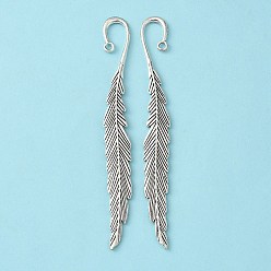 Antique Silver Tibetan Style Bookmarks, Leaf, Cadmium Free & Lead Free, Antique Silver, 117x13x4mm, Hole: 2mm