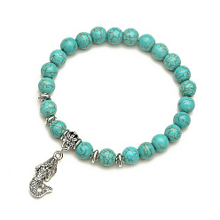 mermaid Turquoise Beaded Bracelet Set with Cross Pendant - Vintage Natural Stone Jewelry