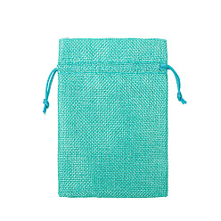 Light Sea Green Linenette Drawstring Bags, Rectangle, Light Sea Green, 14x10cm