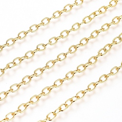Real 18K Gold Plated Brass Cable Chains, Soldered, with Spool, Flat Oval, Long-Lasting Plated, Real 18K Gold Plated, 5x3.5x0.7mm, about 16.4 Feet(5m)/roll