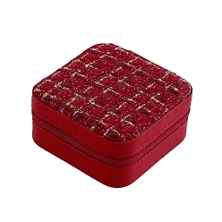 Темно-Красный Квадратные коробки на молнии для хранения ювелирных изделий из искусственной кожи, органайзер для украшений с полиэстером внутри, для сережек, Кольца, , темно-красный, 10x10x5 см