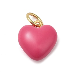 Бледно-фиолетовый Красный Стойки обшивки латунные подвески, с эмалью, с целью перехода в кольце, без свинца и без кадмия, реальный 18 k позолоченный, сердце, бледно-фиолетовый красный, 14.5x13.5x7 мм