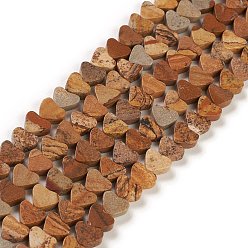 Picture Jasper Natural Picture Jasper Beads Strands, Heart, 7~7.5mm, Hole: 0.6mm, about 62pcs/strand, 14.80''~15''(37.6~38.1cm)