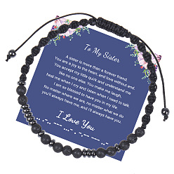 Sister-Morse Code Bracelet I Love You" Morse Code Bracelet with Black Lava Stone Card, Women's Gift