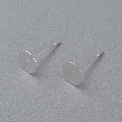 Silver 304 Stainless Steel Stud Earring Findings, Flat Round, Silver, 5x0.3mm, Pin: 0.7mm