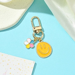 Желтый Подвески из сплава с эмалью, с поворотными застежками сплава, улыбающееся лицо и цветок, желтые, 57 мм