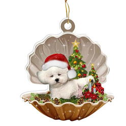 White Cute Acrylic Shell Dog Pendants Decoration, for Christmas Tree Hanging Ornaments, White, 80mm
