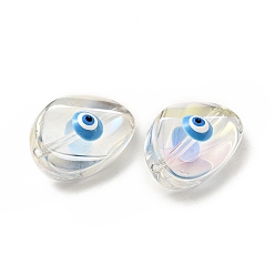 Deep Sky Blue Transparent Glass Beads, with Enamel, Teardop with Evil Eye Pattern, Deep Sky Blue, 18.5x12.5x8mm, Hole: 1.2mm
