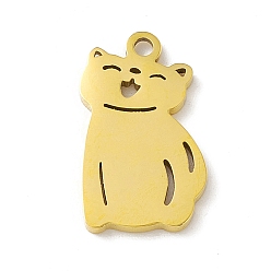 Golden Ion Plating(IP) 304 Stainless Steel Pendants, Cat Charm, Golden, 18x10.5x1.3mm, Hole: 1.6mm