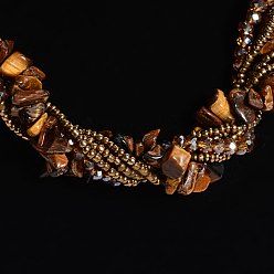 Tiger Eye Tiger Eye Multi-strand Necklaces, with Glass Beads and Lobster Clasps, 17.71 inch~18.11 inch