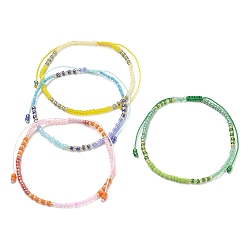 Mixed Color Glass Seed Braided Bead Bracelets, Adjustable Bracelet, Mixed Color, Inner Diameter: 2-1/8~3-1/2 inch(5.5~9cm)