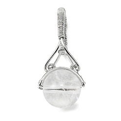 Хрусталь Подвески в виде шаров из натурального кварцевого кристалла, Круглые подвески из горного хрусталя с латунной фурнитурой, платина, 32x15x12 мм, отверстие : 4.5x16 мм