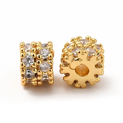Real 18K Gold Plated Brass Rhinestone Beads, Column, Real 18K Gold Plated, 7.5x5mm, Hole: 1.8mm