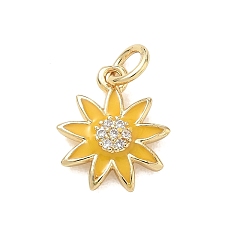 Gold Messing micro pave klar zirkonia charme, mit Emaille, Blume Reize, Gestell, langlebig überzogen, cadmiumfrei und bleifrei, echt 18 k vergoldet, Gold, 13.5x11.5x3.5 mm, Bohrung: 3 mm