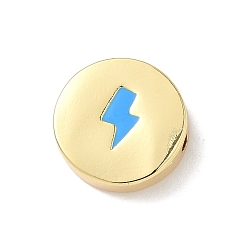 Lightning Bolt Латунь эмаль бисера, плоско-круглые, без свинца и без кадмия, долговечный, реальный 18 k позолоченный, стойки покрытие, удар молнии, 15x4.5 мм, отверстие : 1.4 мм
