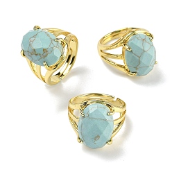 Бирюза Латунные манжеты с открытыми кольцами, с синтетическими бирюзовый, овальные, граненые, стойки покрытие, долговечный, золотые, 18 мм