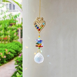 Heart Crystal Pendant Decorations, with Alloy Findings, for Home, Garden Decoration, Heart, 360x40mm