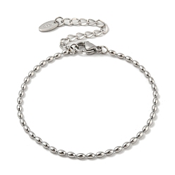 Stainless Steel Color 201 Stainless Steel Rugby Beaded Chain Bracelets, Stainless Steel Color, 6-3/8 inch(16.3cm), Wide: 2mm