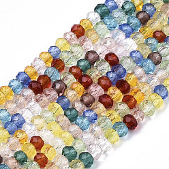 Mixed Color Transparent Glass Beads Strands, Faceted, Rondelle, Mixed Color, 2x1.5mm, Hole: 0.7mm, about 186~189pcs/strand, 11.97 inch~12.2 inch(30.4~31cm)